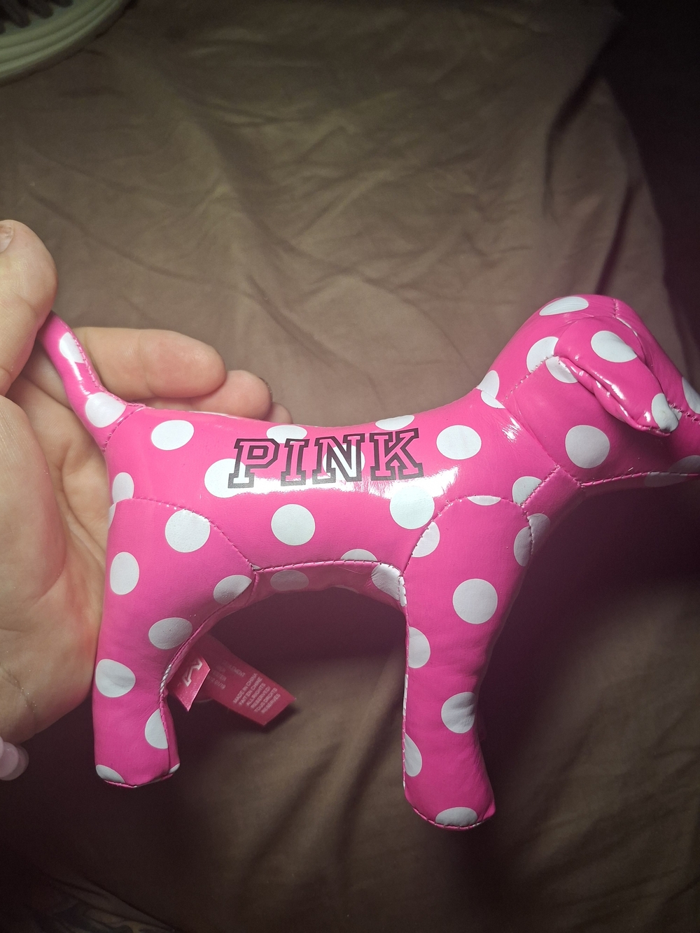 PINK Victoria's Secret Hot Pink Polka Dot Dog Plush Toy